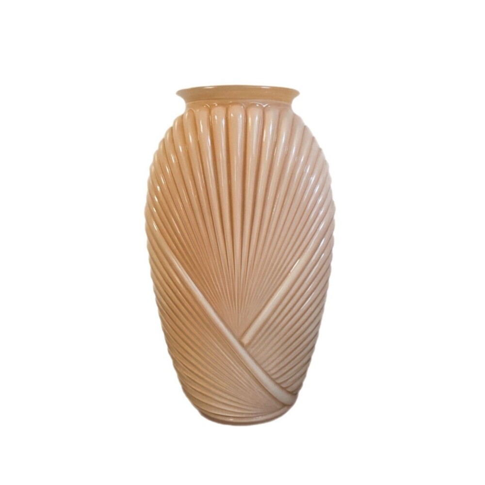 Vintage 1980s Anchor Hocking Peach Draped Glass Vase Art Deco Style